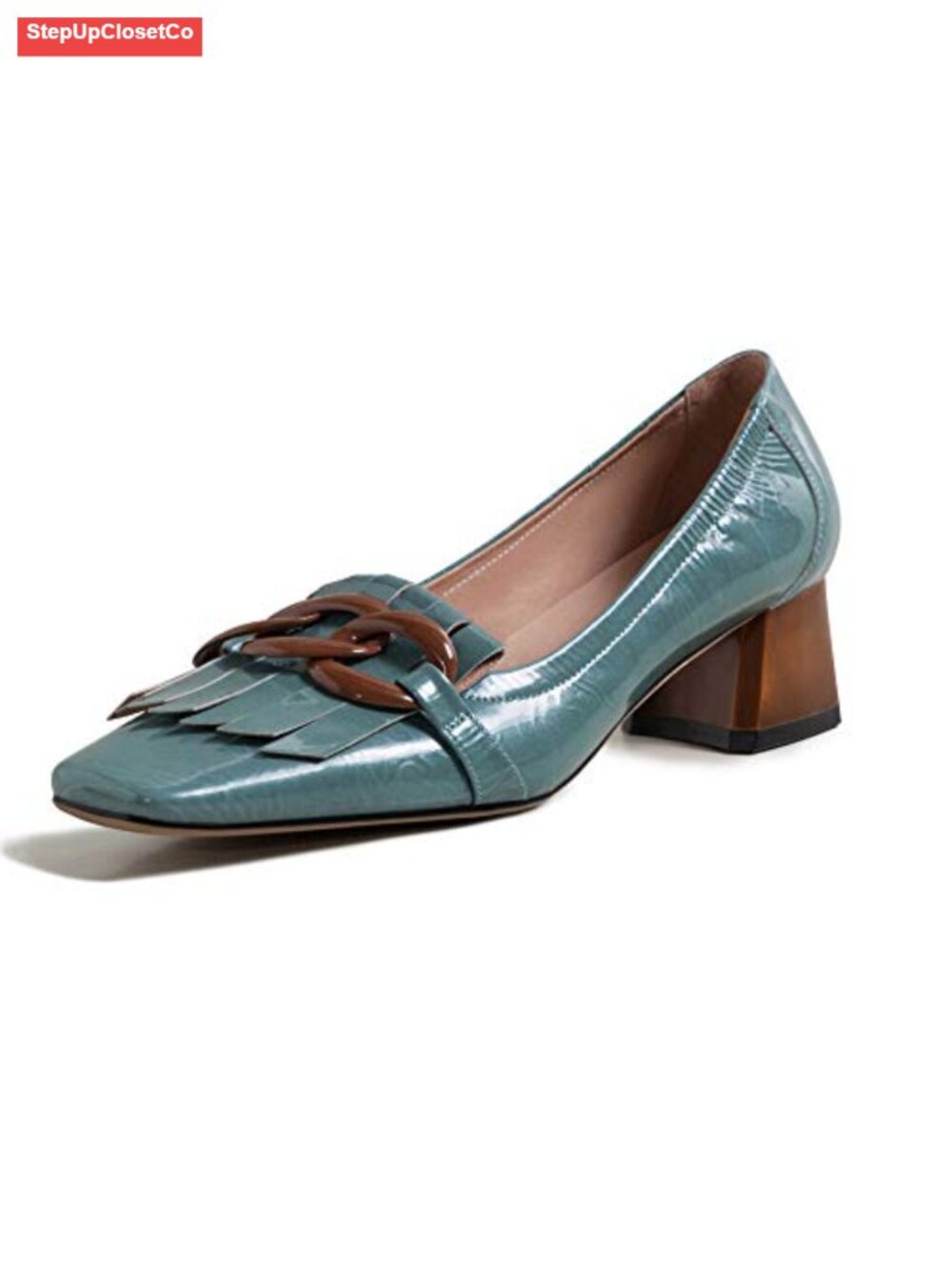 Genuine Leather Handmade Tassel Chain Chunky Heel Retro Loafers